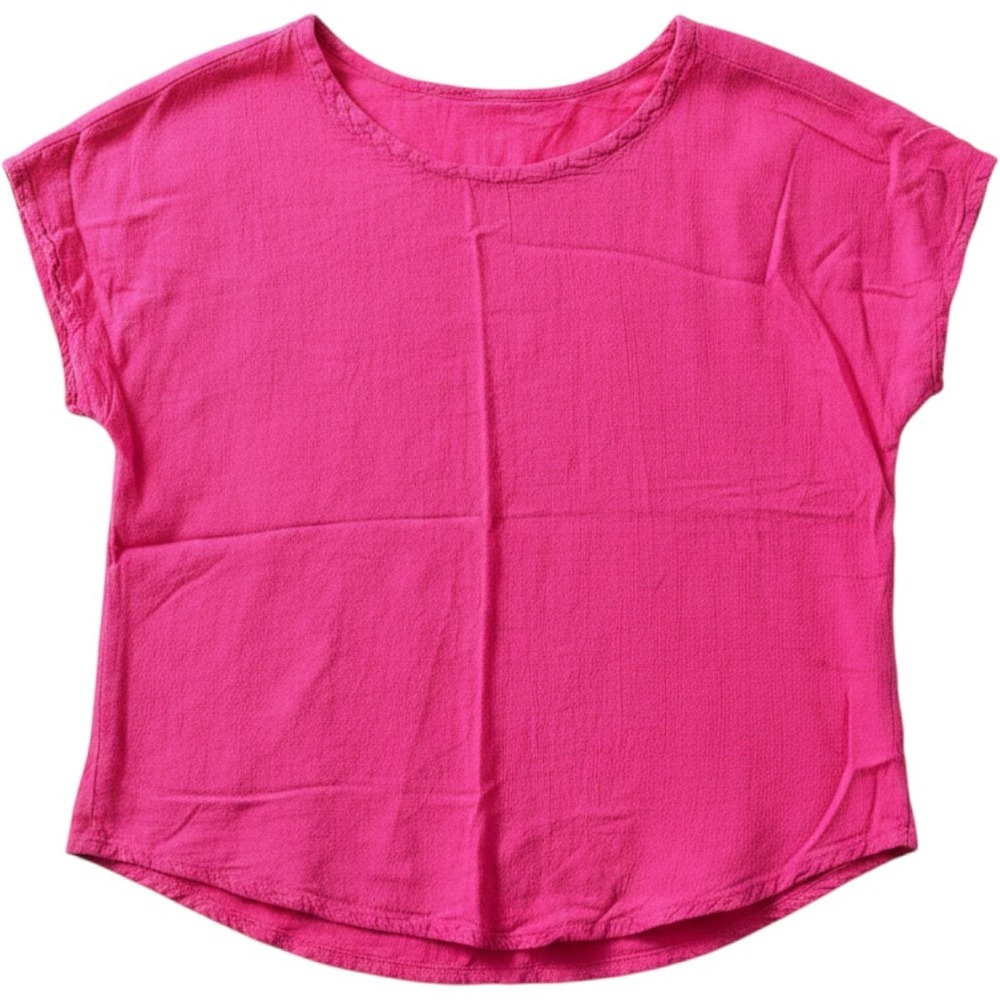 Oh My Gauze! Top Womens OS Pink Cotton Gauze Short Sleeve Lagenlook Blouse